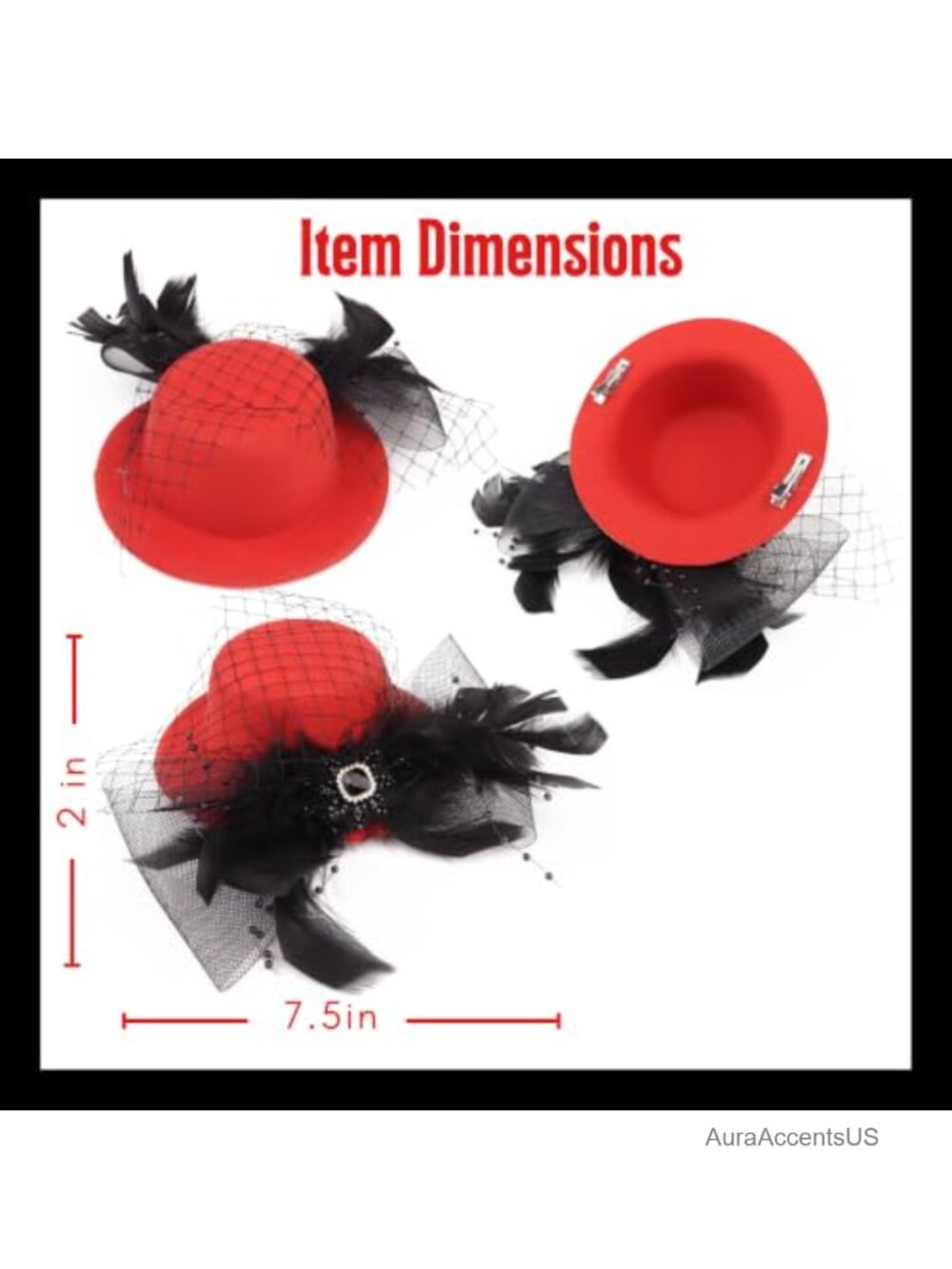Mini Top Hat Fascinator Hair Clip Feathers Fishnet One Size - Picture 2 of 6